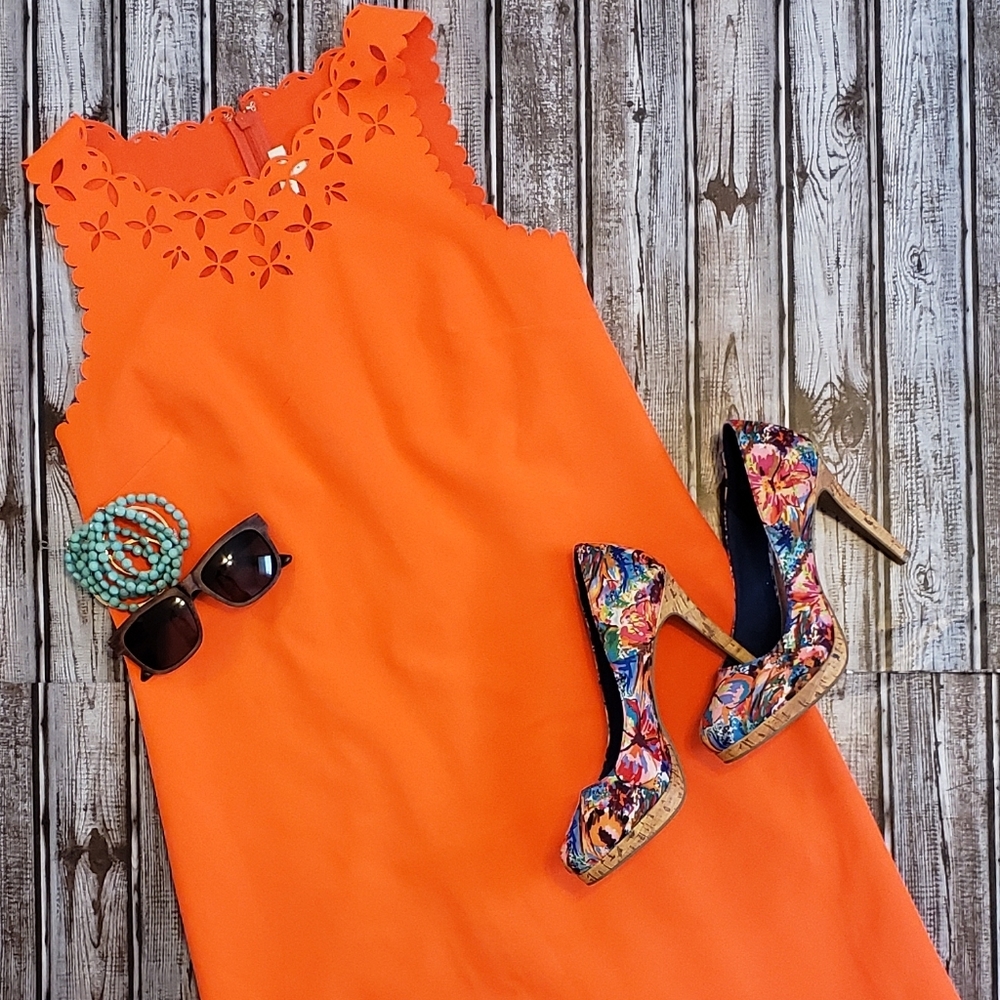 J Crew Orange Laser Cut Dress